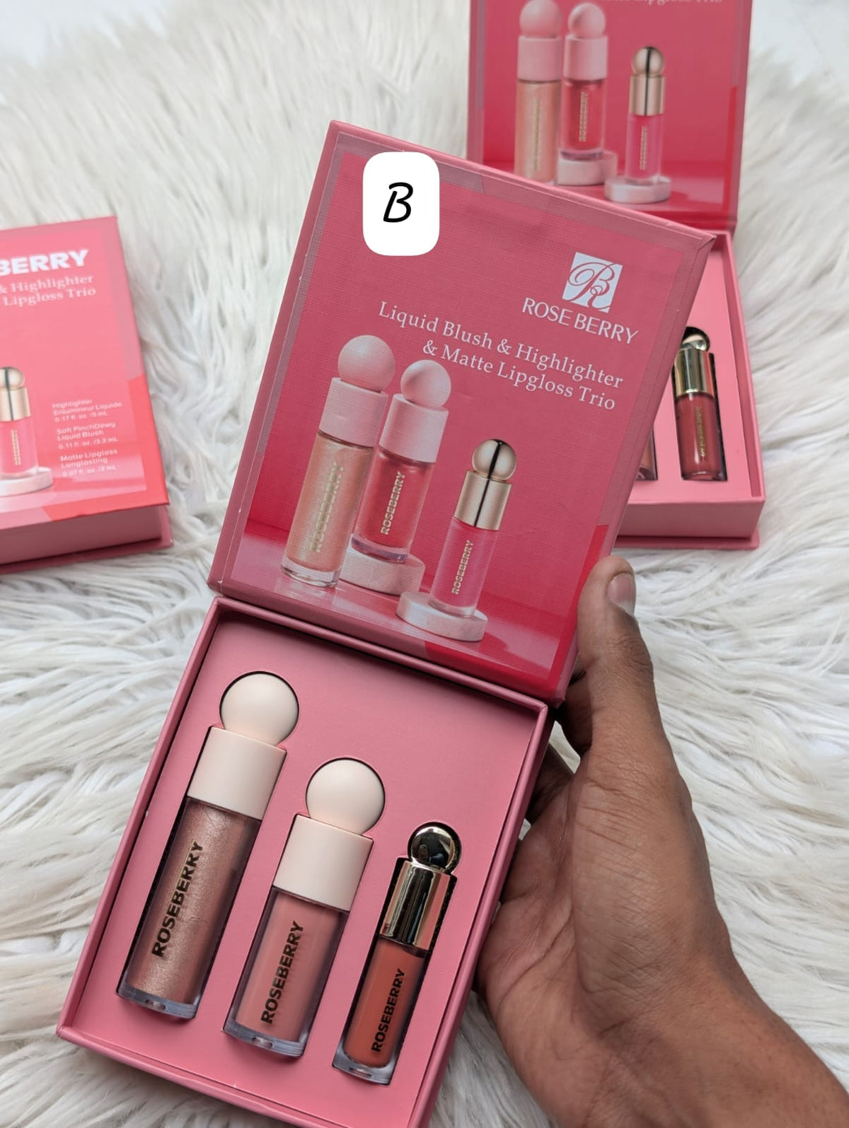 Rose berry liquid blush & highlighter & lipgloss 3in1 set