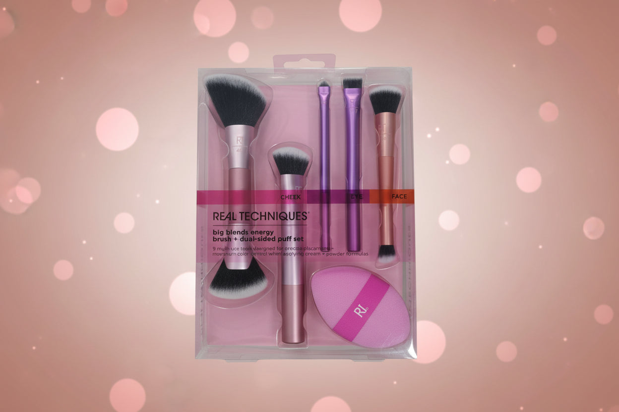 REAL TECHNIQUES BIG BLENDS ENERGY SET

BRUSH + DUAL-SIDED PUFF SET