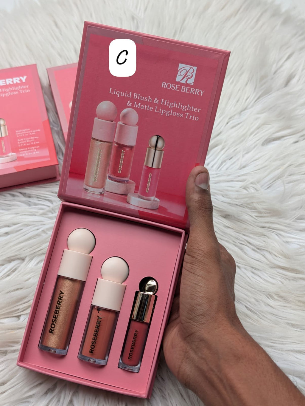 Rose berry liquid blush & highlighter & lipgloss 3in1 set