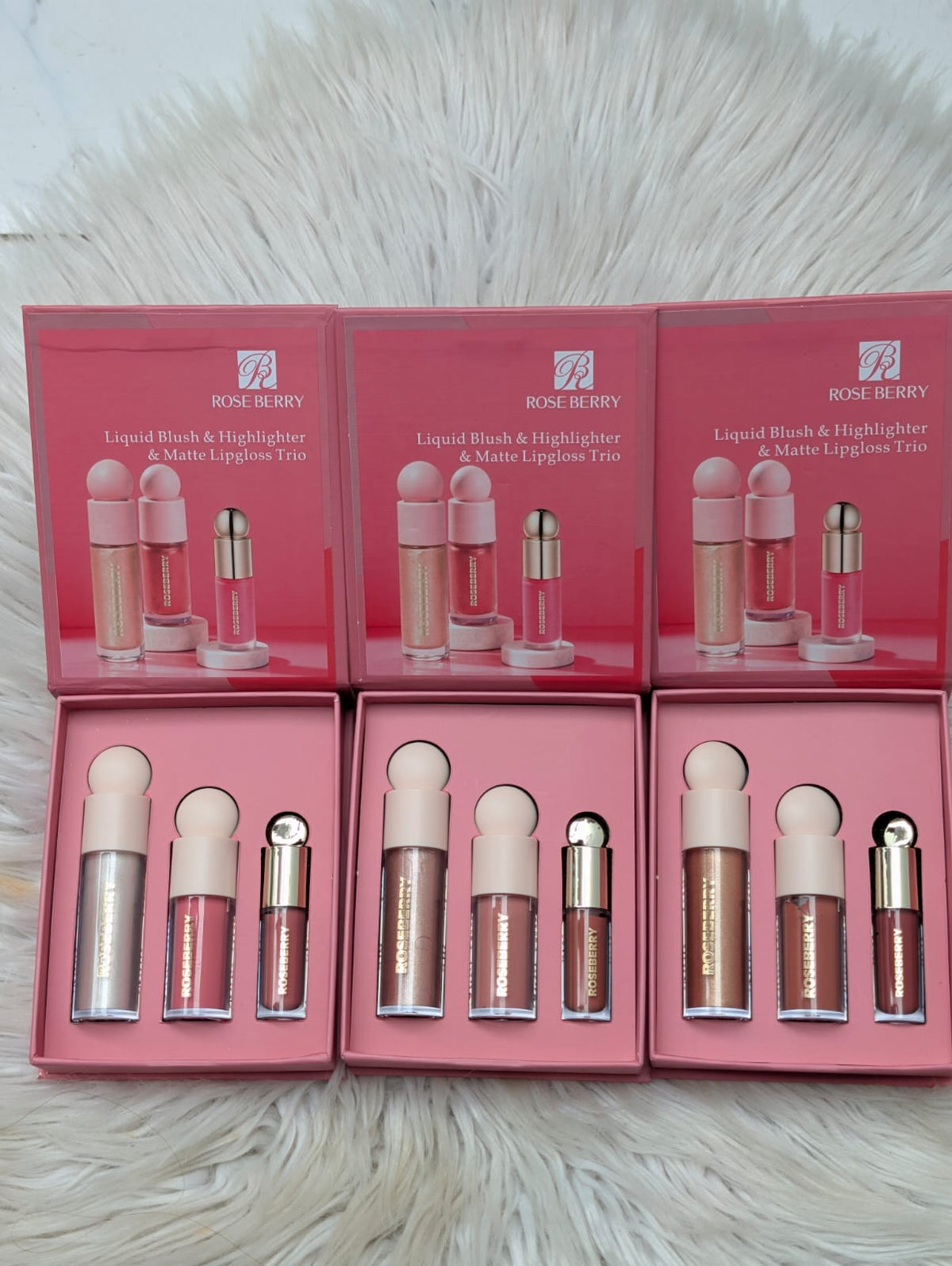 Rose berry liquid blush & highlighter & lipgloss 3in1 set