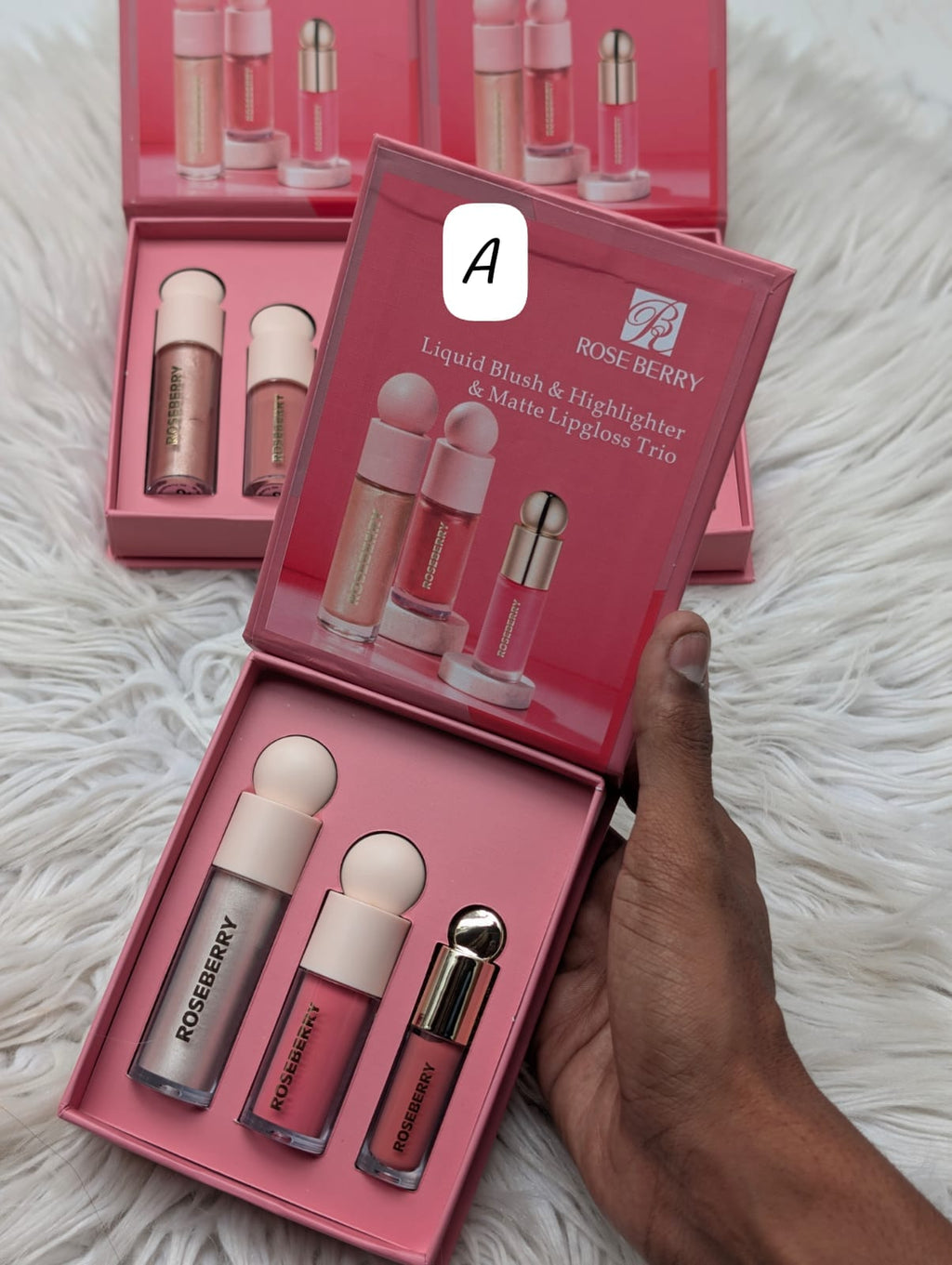 Rose berry liquid blush & highlighter & lipgloss 3in1 set