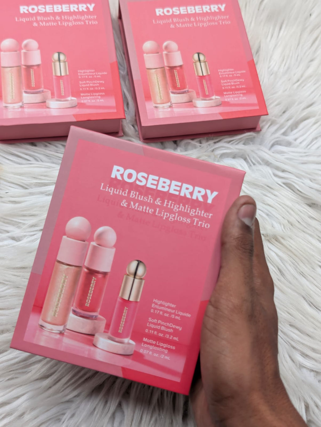 Rose berry liquid blush & highlighter & lipgloss 3in1 set